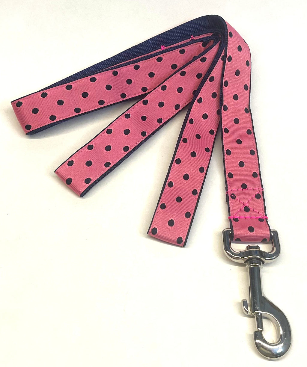 Pink with Navy Polka Dots Dog Leash 1in
