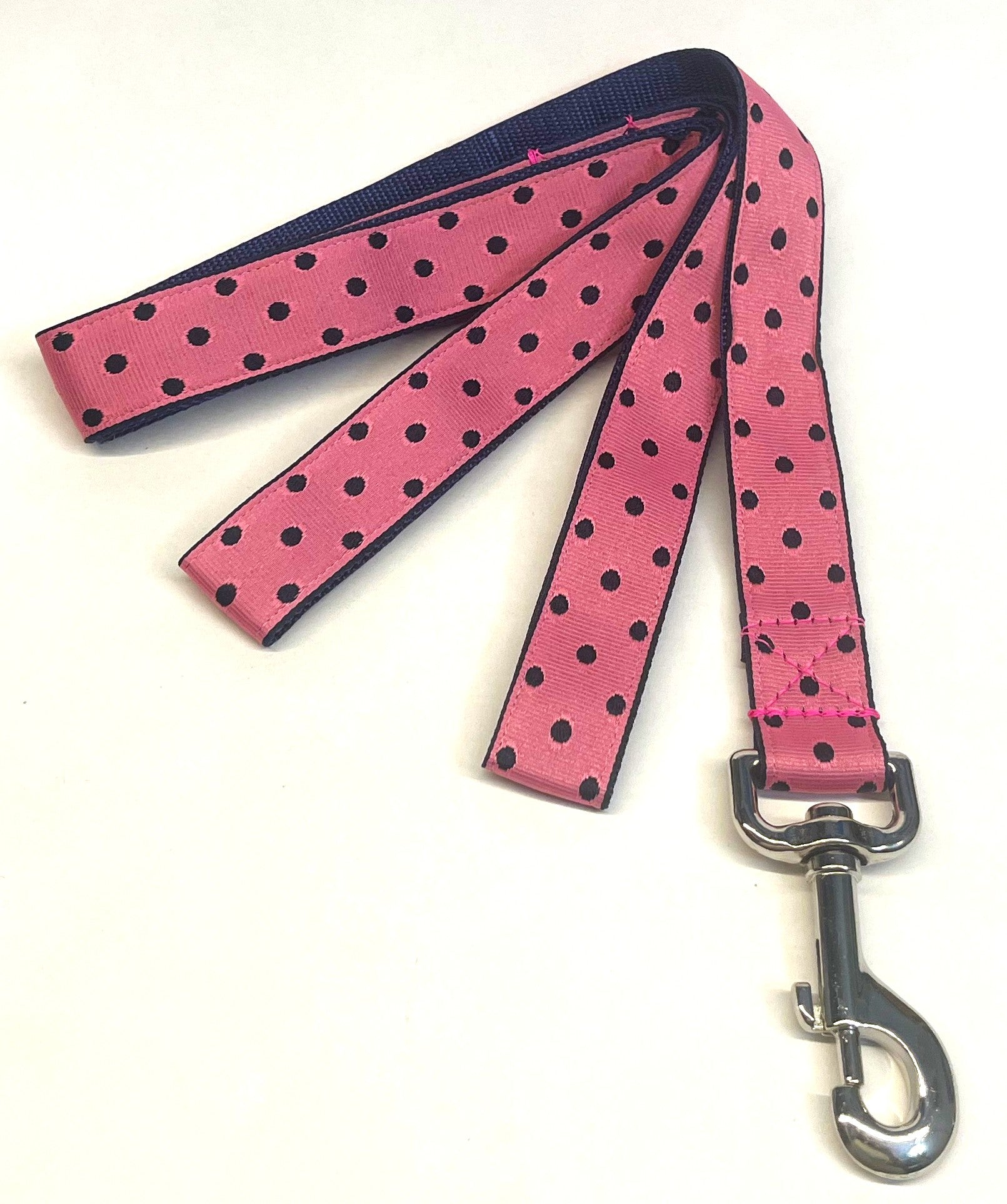 Pink with Navy Polka Dots Dog Leash 1in