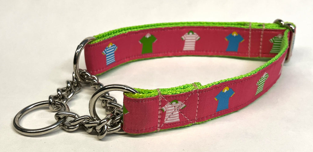 Pink with Polo Shirts Chain Martingale Collar 1in