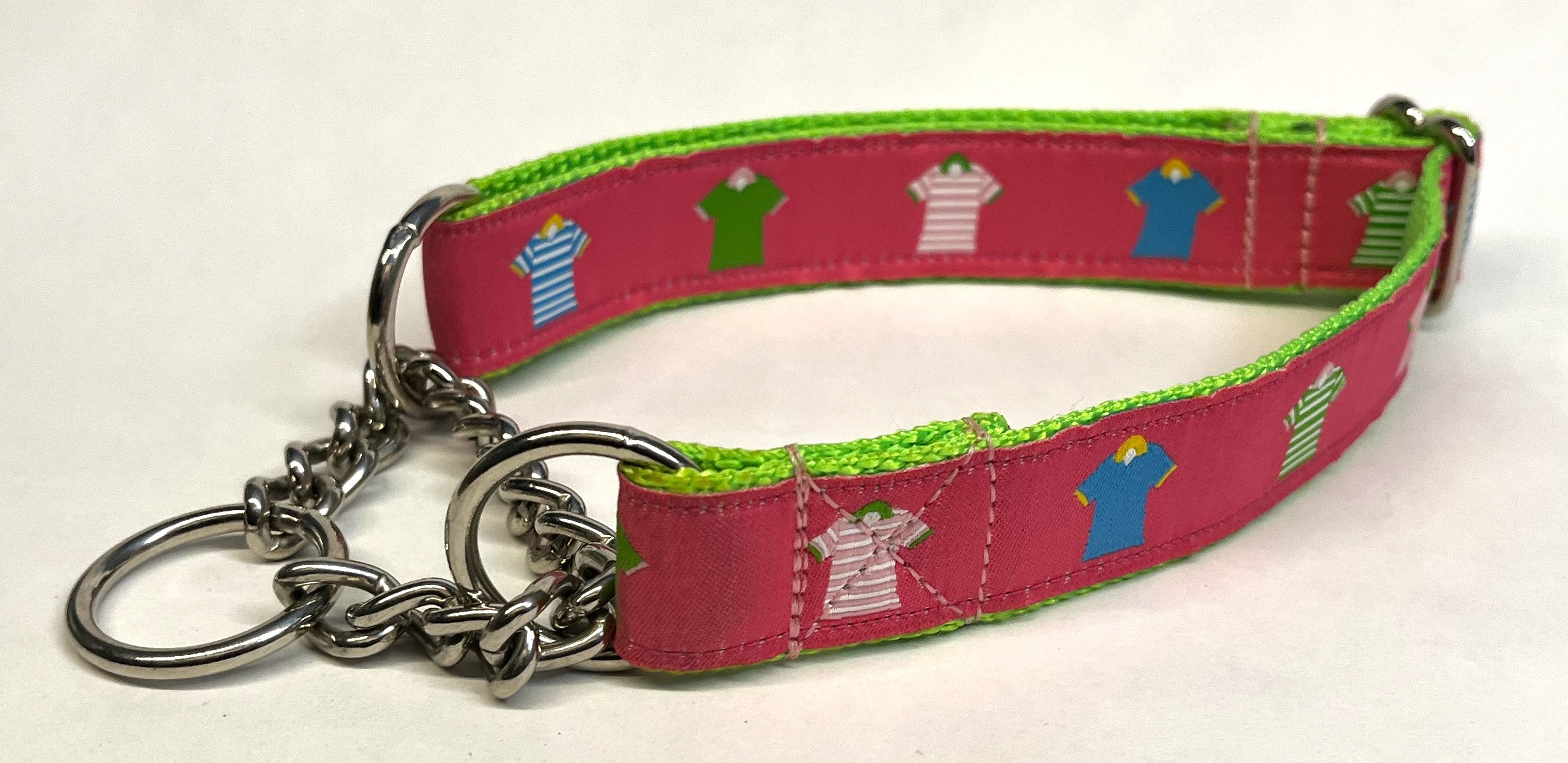 Pink with Polo Shirts Chain Martingale Collar 1in