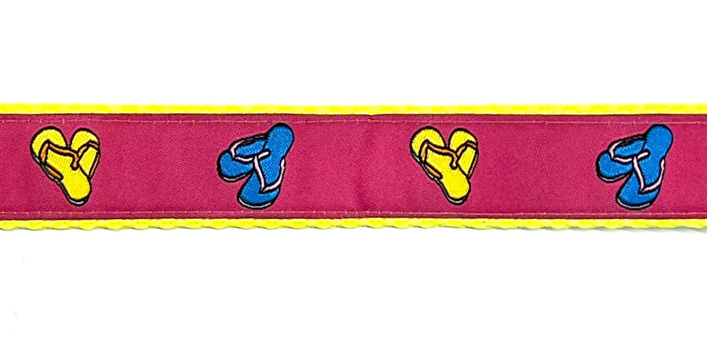 Pink with Yellow and Blue Flip Flops Chain Martingale Collar 1in