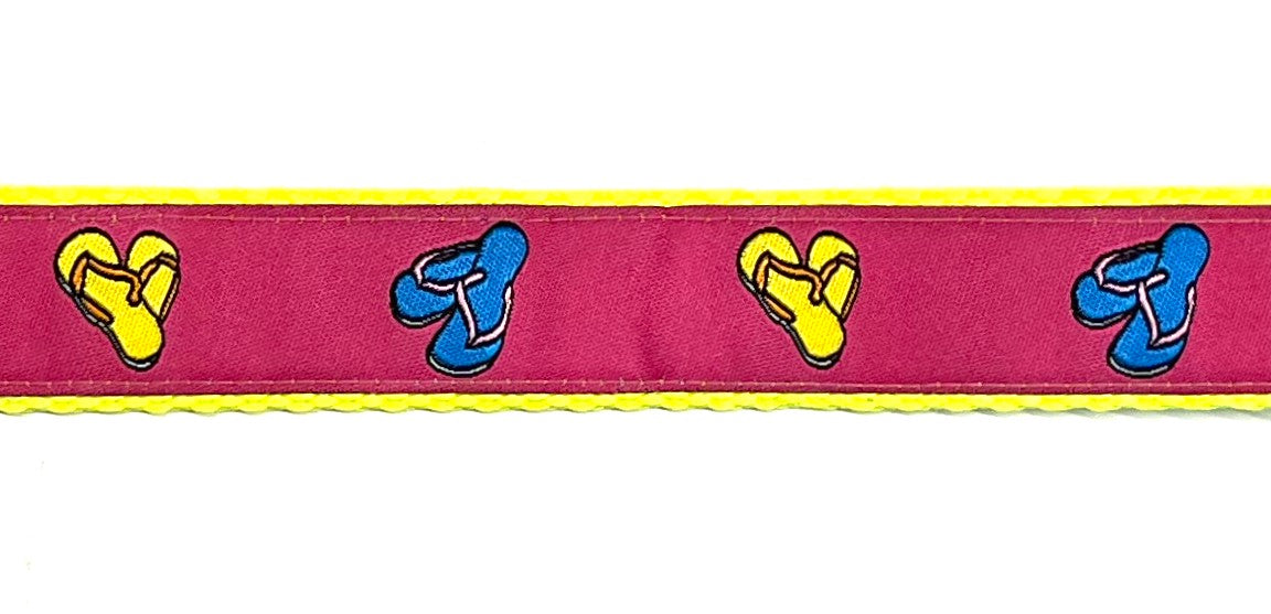 Pink with Yellow and Blue Flip Flops Martingale Collar 1in