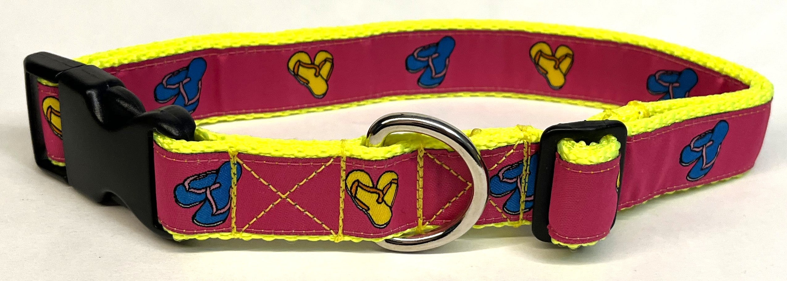 Pink with Yellow and Blue Flip Flops Dog Collar 1in