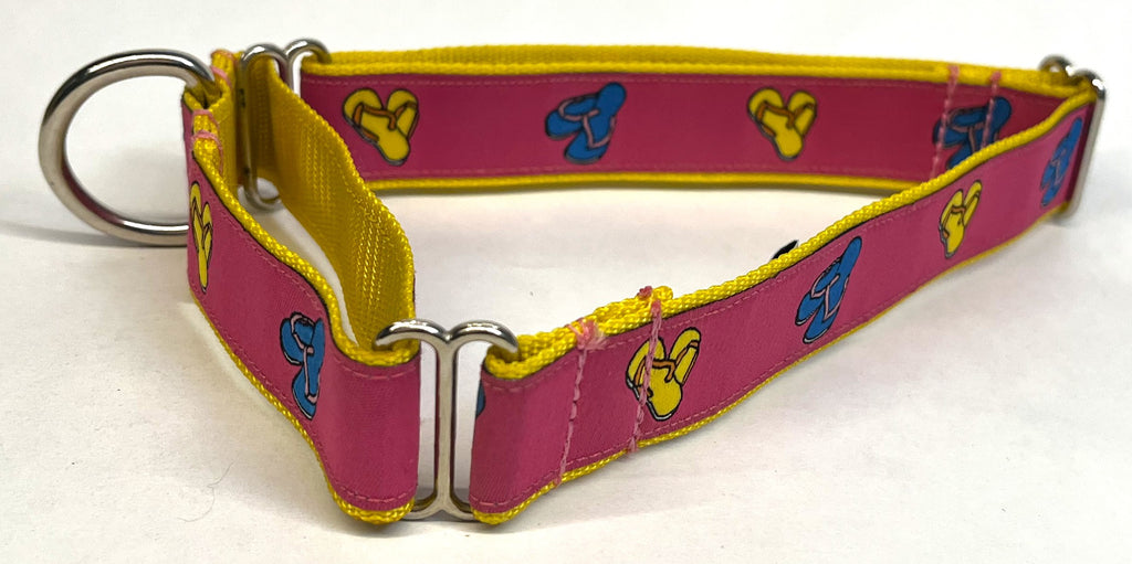 Pink with Yellow and Blue Flip Flops Martingale Collar 1in