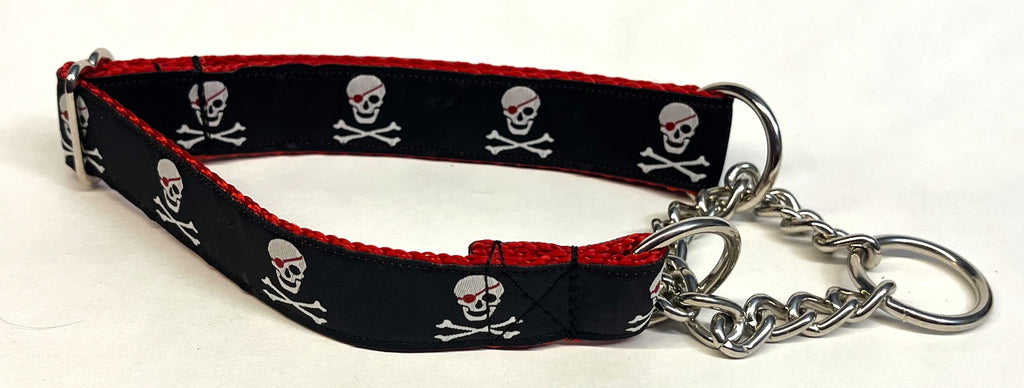 Pirate Skull and Crossbones Chain Martingale Collar 1in