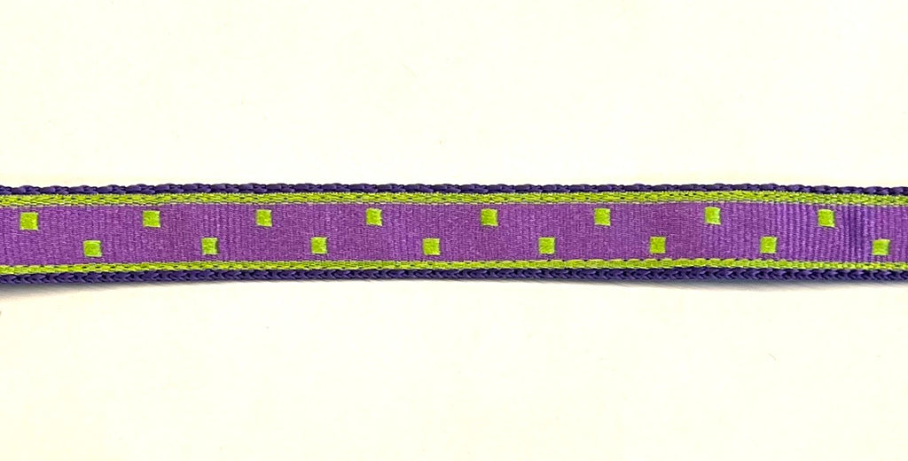 Purple with Lime Green Square Dots Dog Collar 1/2 inch