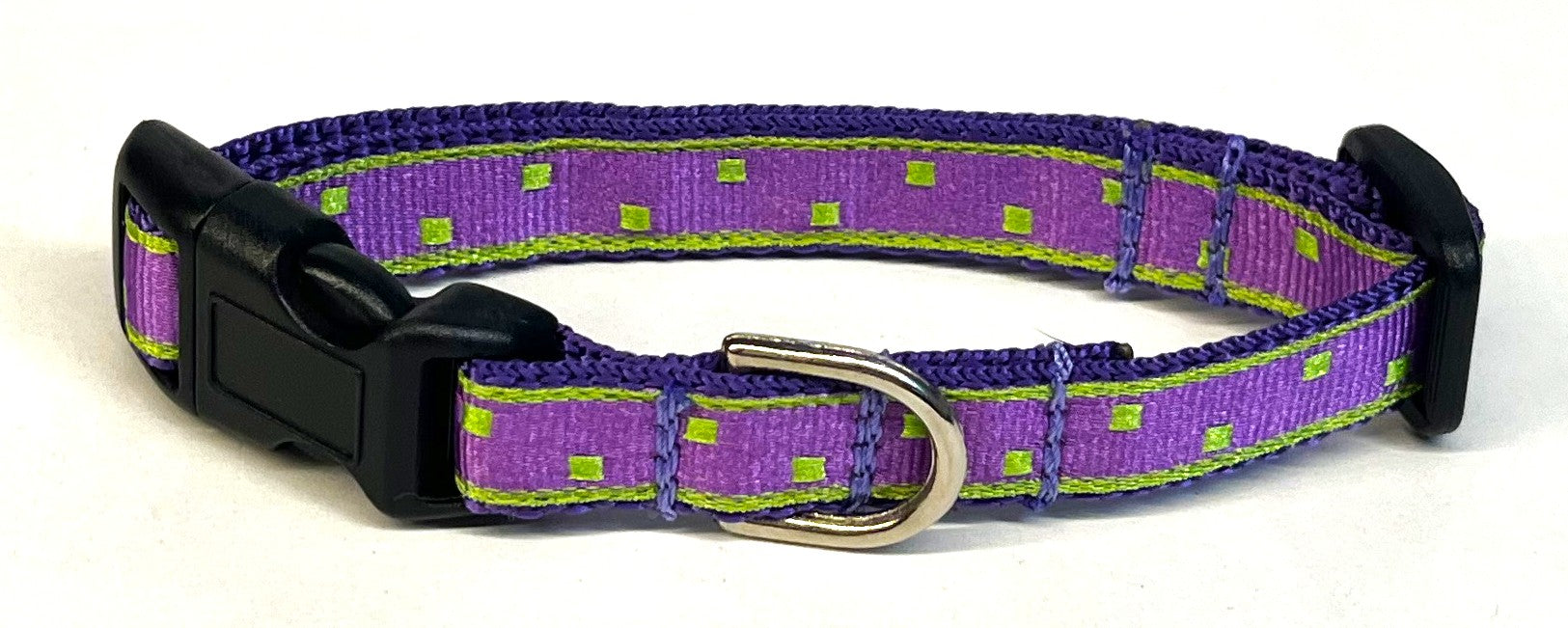 Purple with Lime Green Square Dots Dog Collar 1/2