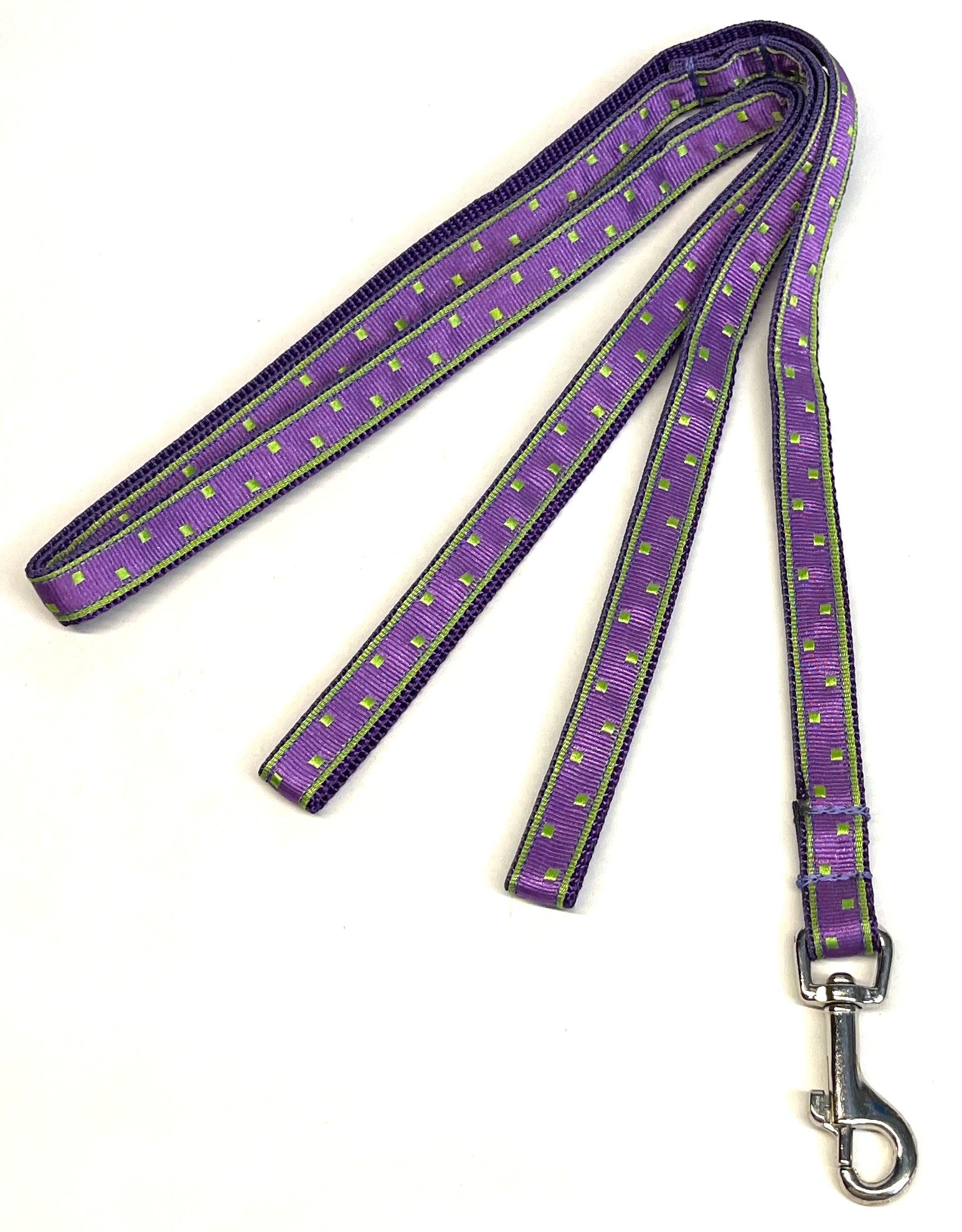 Purple with Lime Green Square Dots Dog Leash 1/2