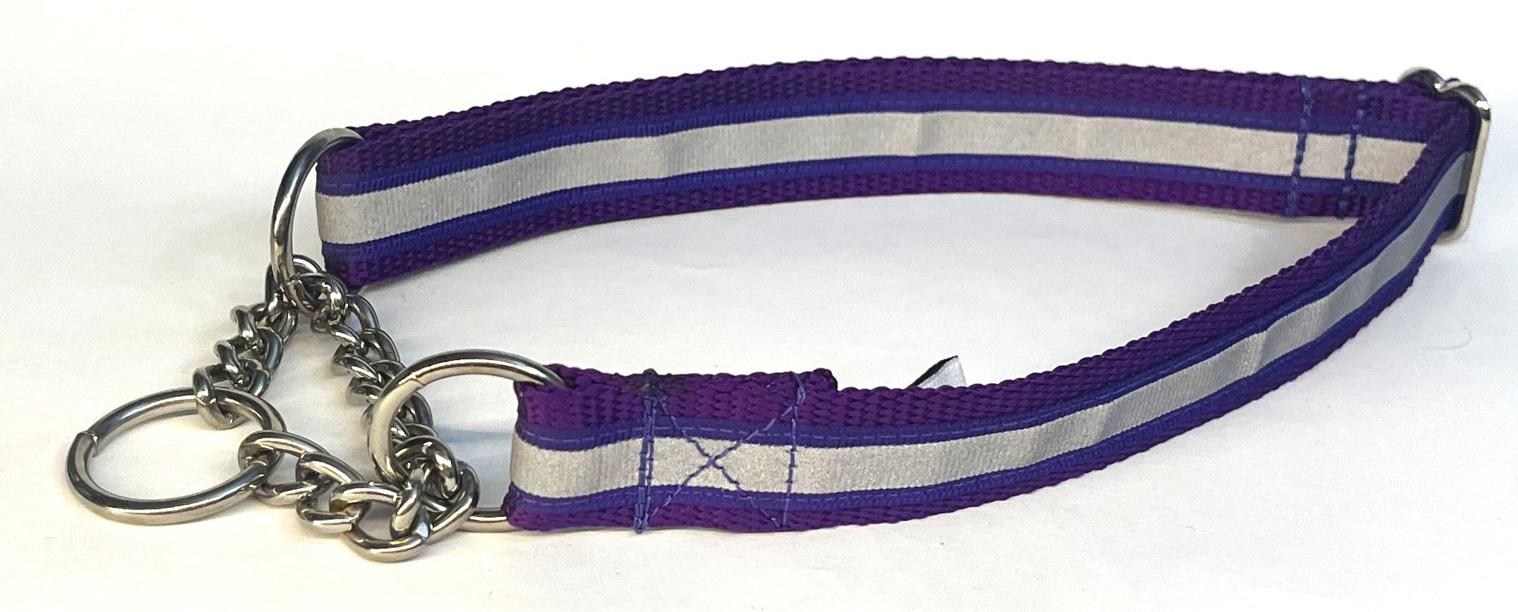 Purple with Reflector Stripe Chain Martingale Collar 1in