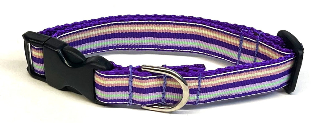 Purple, Lavender, Pink, White, Seafoam Green Stripe Dog Collar 3/4