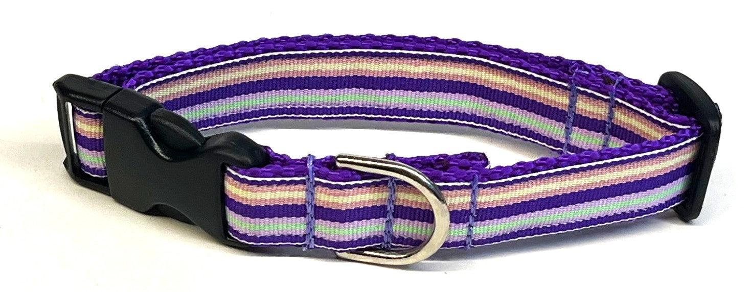 Purple, Lavender, Pink, White, Seafoam Green Stripe Dog Collar 3/4