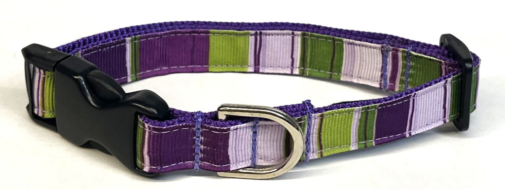 Purple, Lavender, White, Green Vertical Stripe Dog Collar 3/4