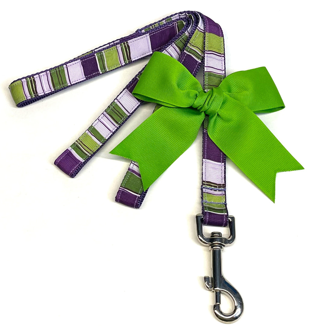 Purple, Lavender, White, Green Vertical Stripe Dog Leash 3/4