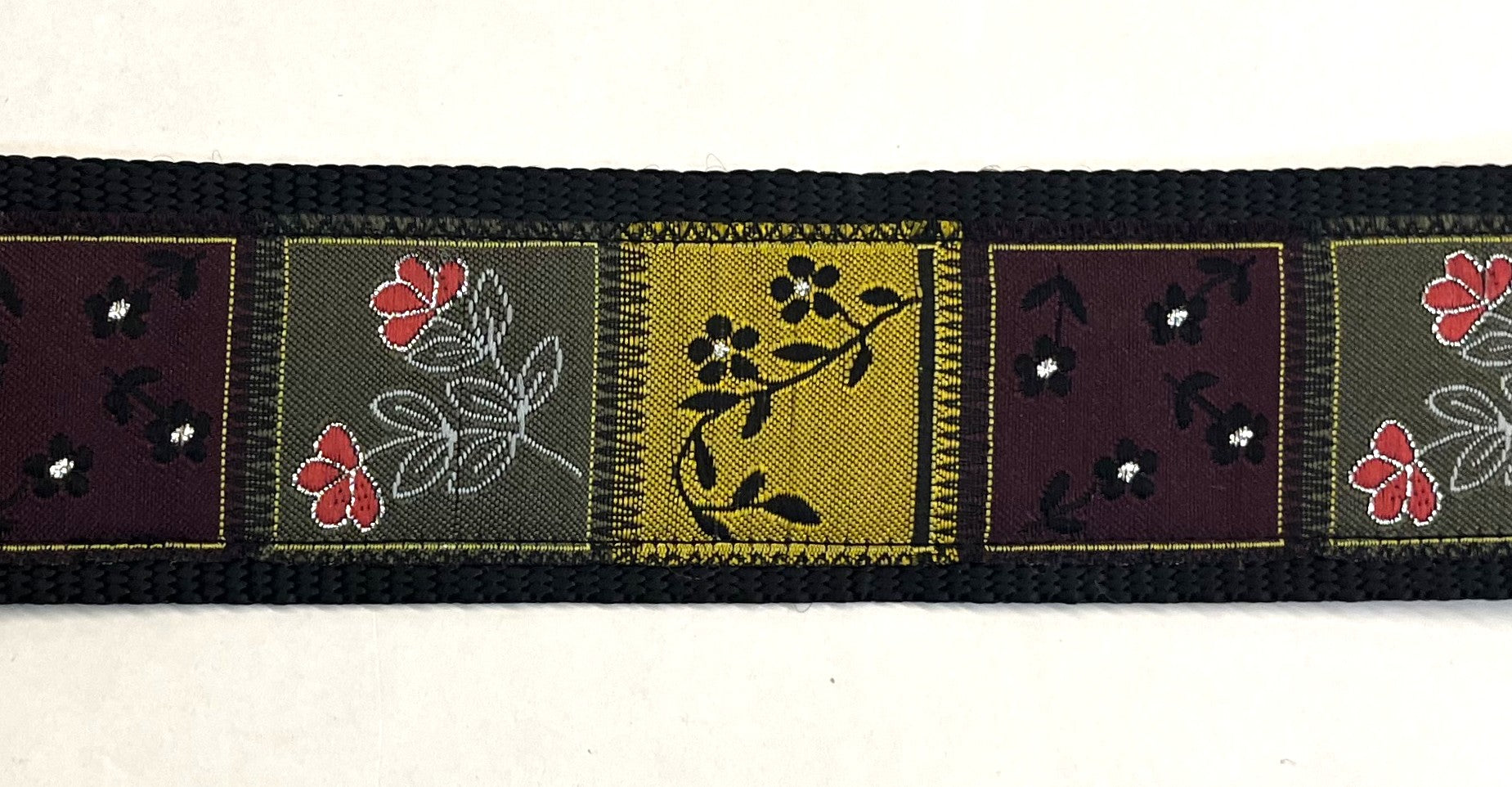 Purple and Olive Green Squares with Pink Black White Flowers Dog Collar 2in
