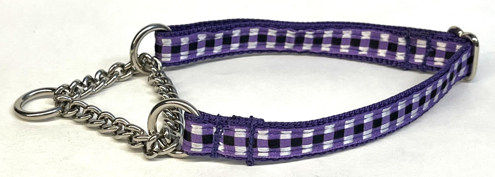 Purple, White, and Black Plaid Chain Martingale Collar 1/2