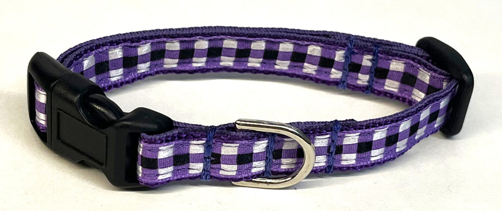 Purple, White, and Black Plaid Dog Collar 1/2