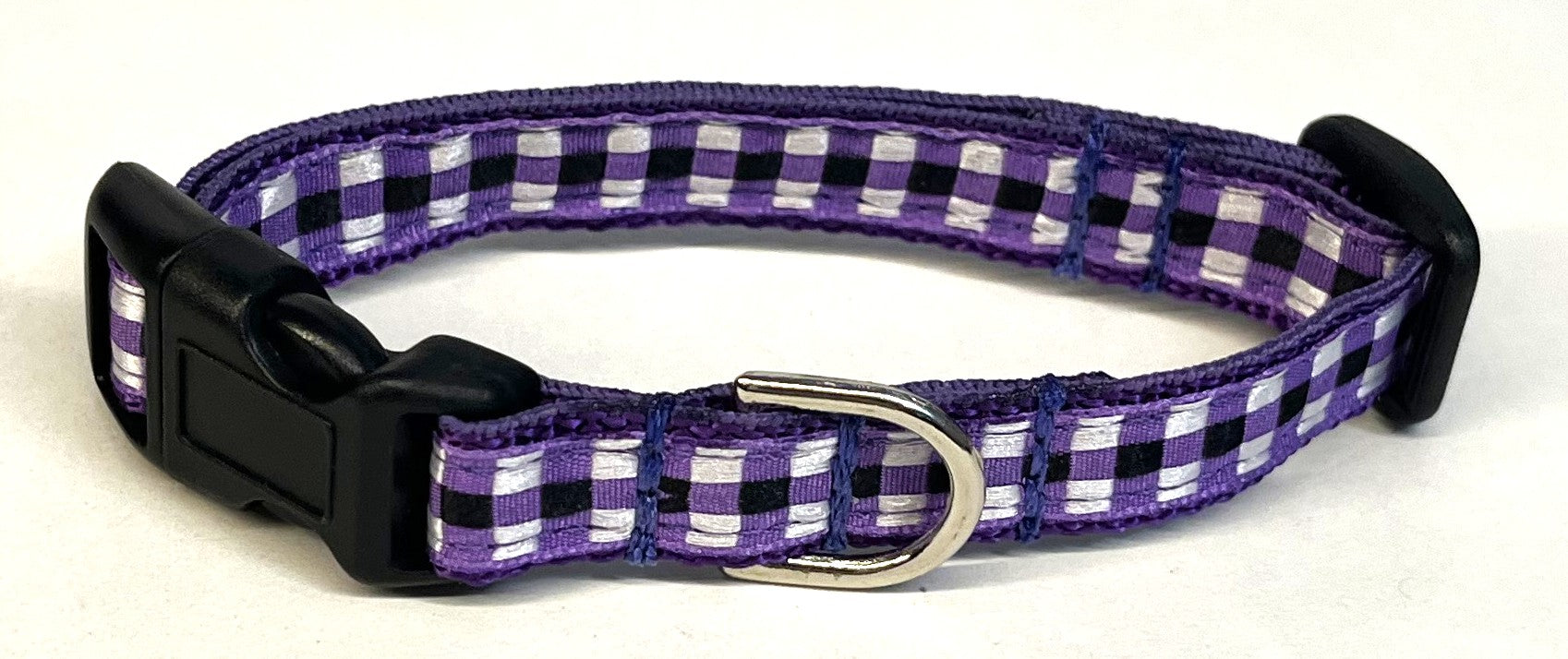 Purple, White, and Black Plaid Dog Collar 1/2