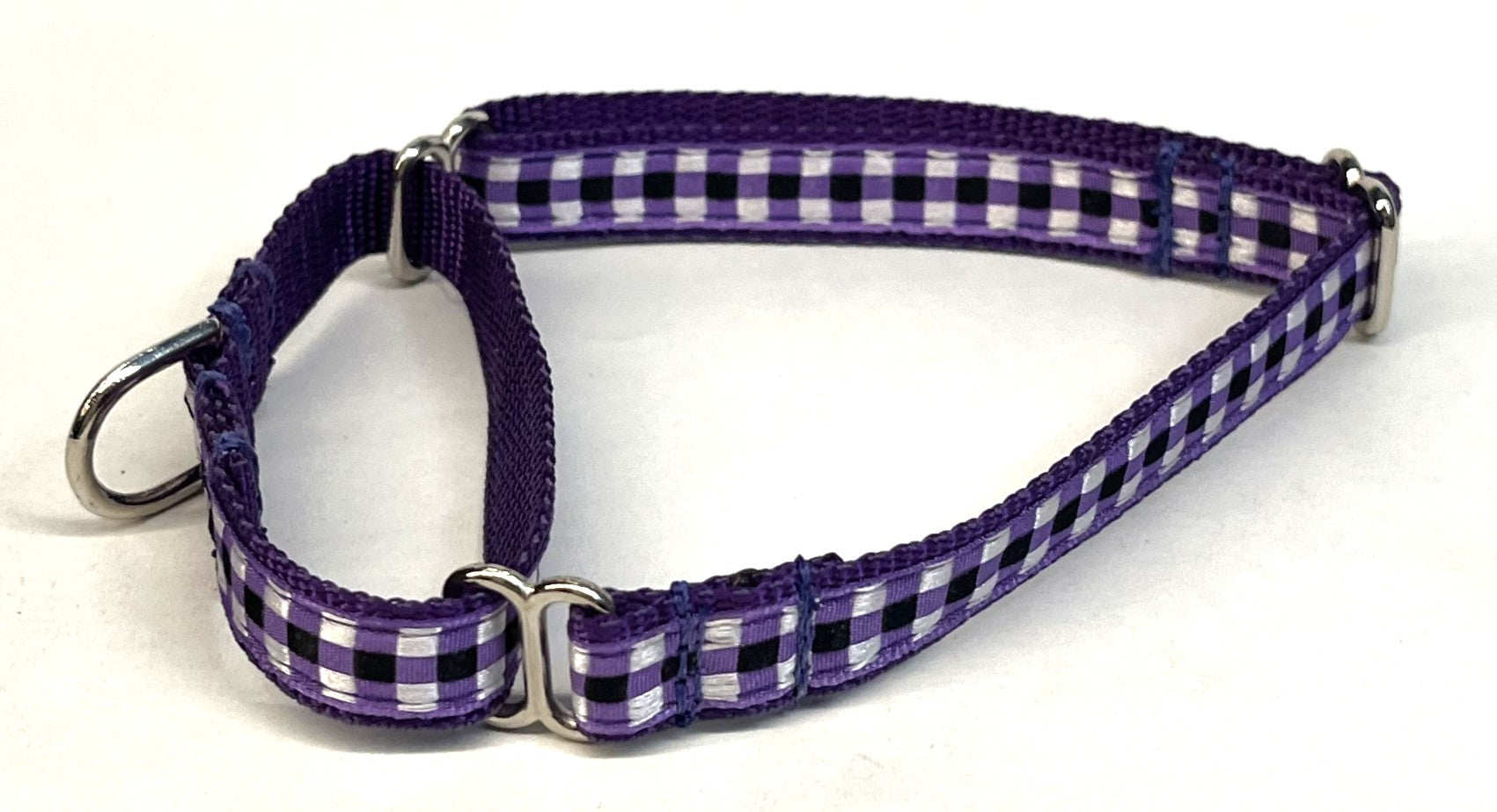 Purple, White, and Black Plaid Martingale Collar 1/2