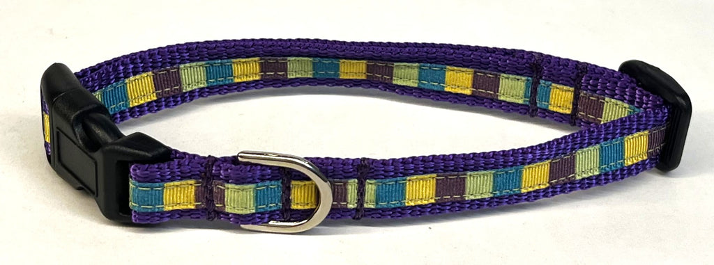 Purple, Yellow, Teal, and Sage Squares Dog Collar 1/2