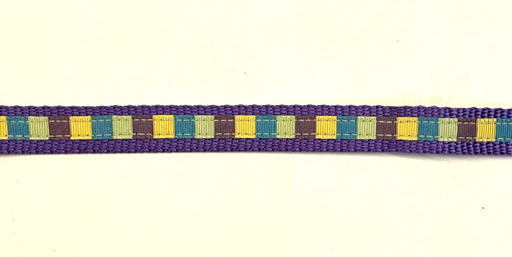 Purple, Yellow, Teal, and Olive Squares Dog Collar 1/2 inch