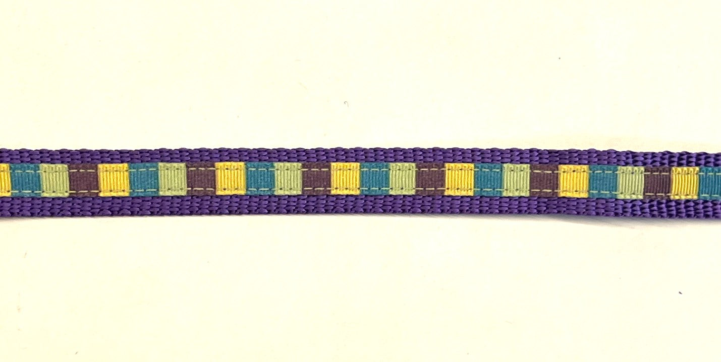 Purple, Yellow, Teal, and Olive Squares Dog Collar 1/2 inch
