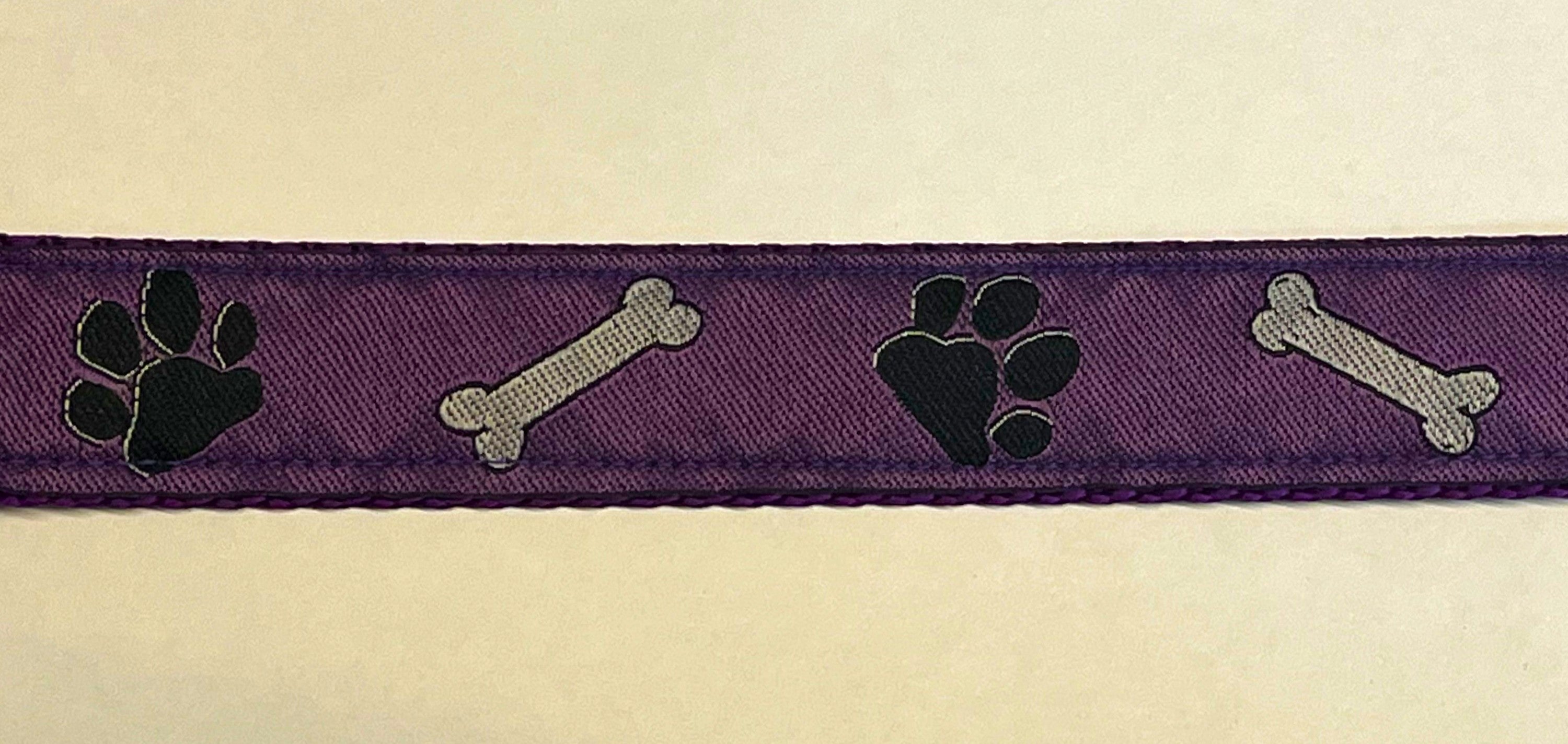 Purple with Bones and Paws Chain Martingale Collar 1in