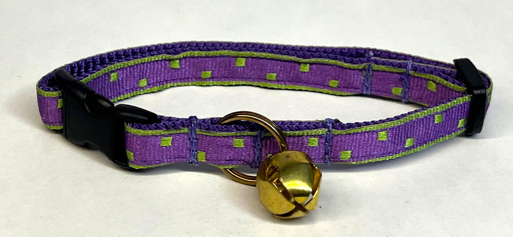 Purple with Green Square Dots Cat Collar