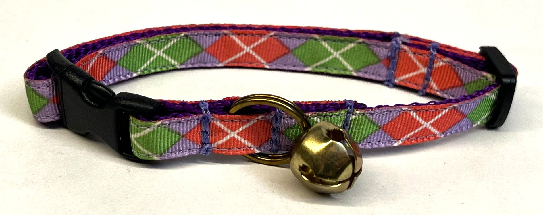 Purple with Green and Pink Argyle Design Cat Collar
