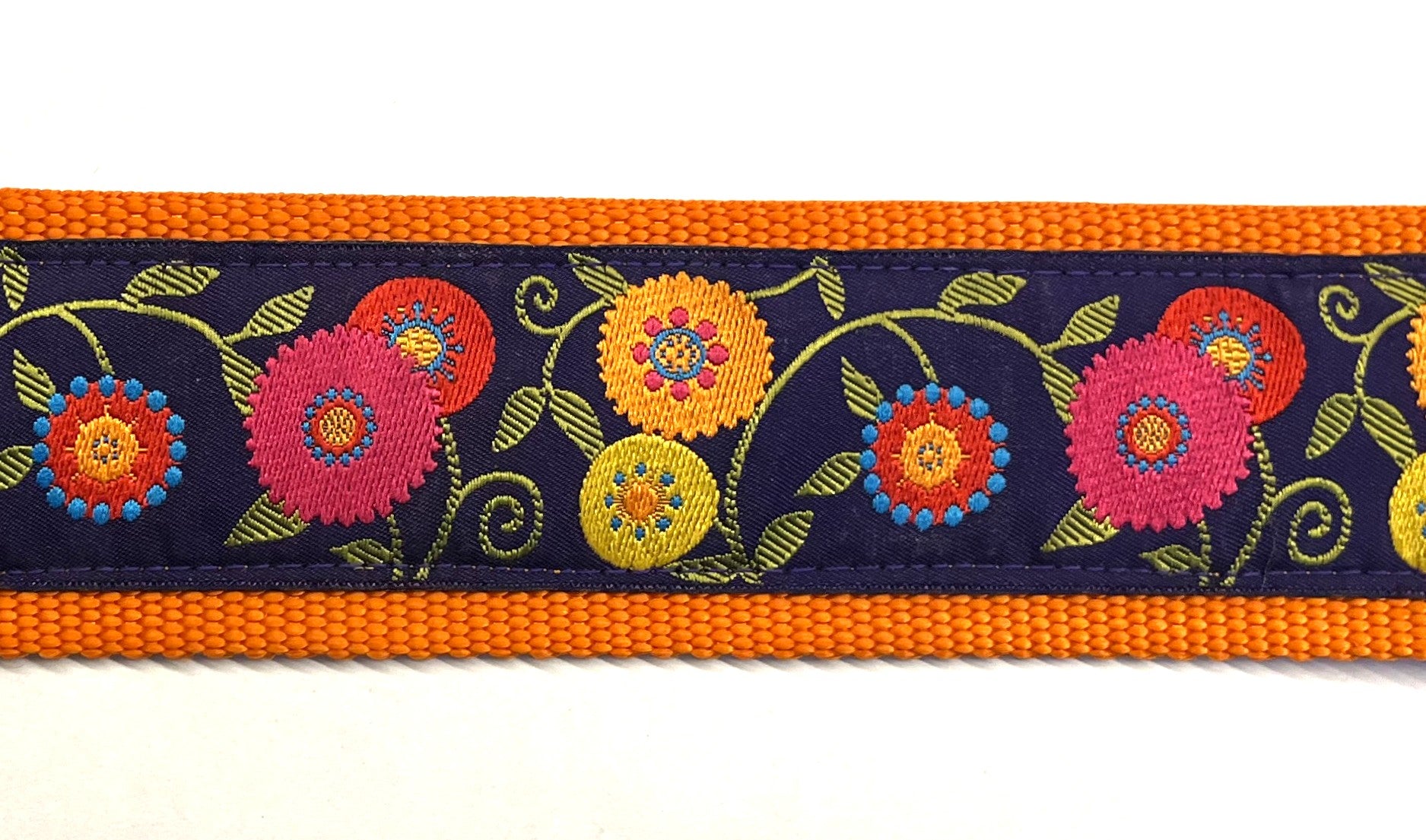 Purple with Pink, Orange, Yellow, Red, and Blue Flowers and Green Leaves Martingale Collar 2in