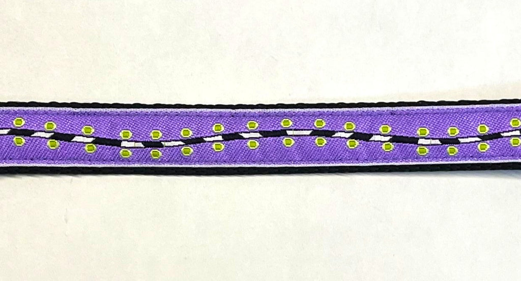 Purple with Green Dots and Wavy Stripe Dog Collar 3/4