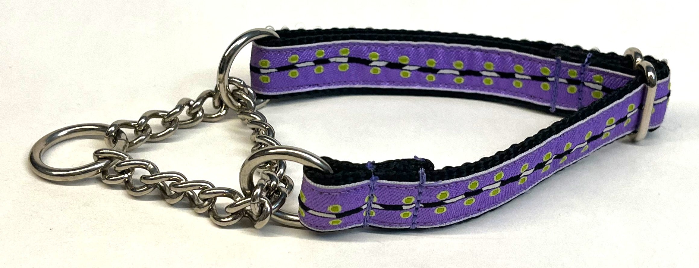 Purple with Green Dots and Wavy Stripe Chain Martingale Collar 3/4