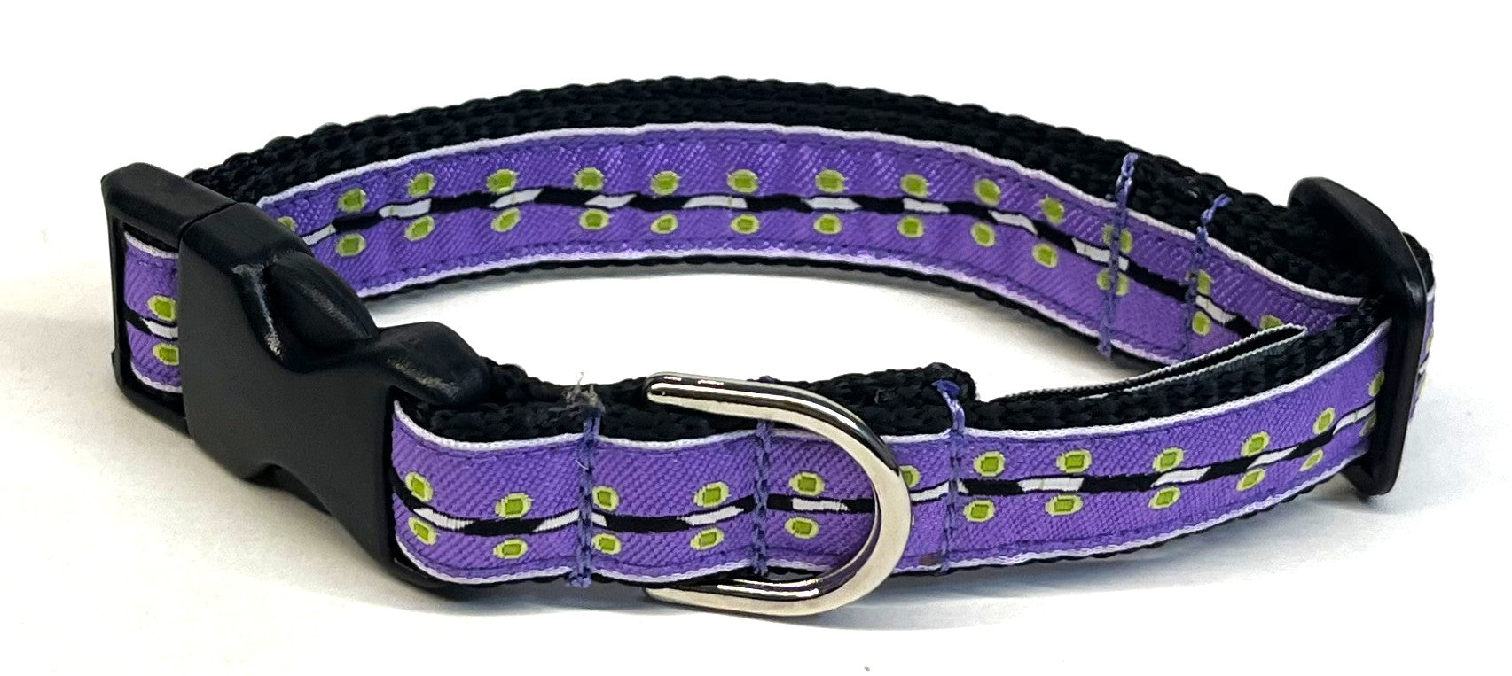 Purple with Green Dots and Wavy Stripe Dog Collar 3/4