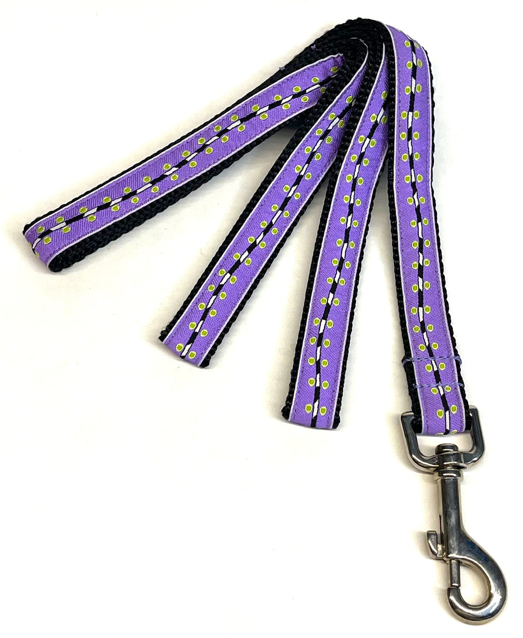 Purple with Green Dots and Wavy Stripe Dog Leash 3/4