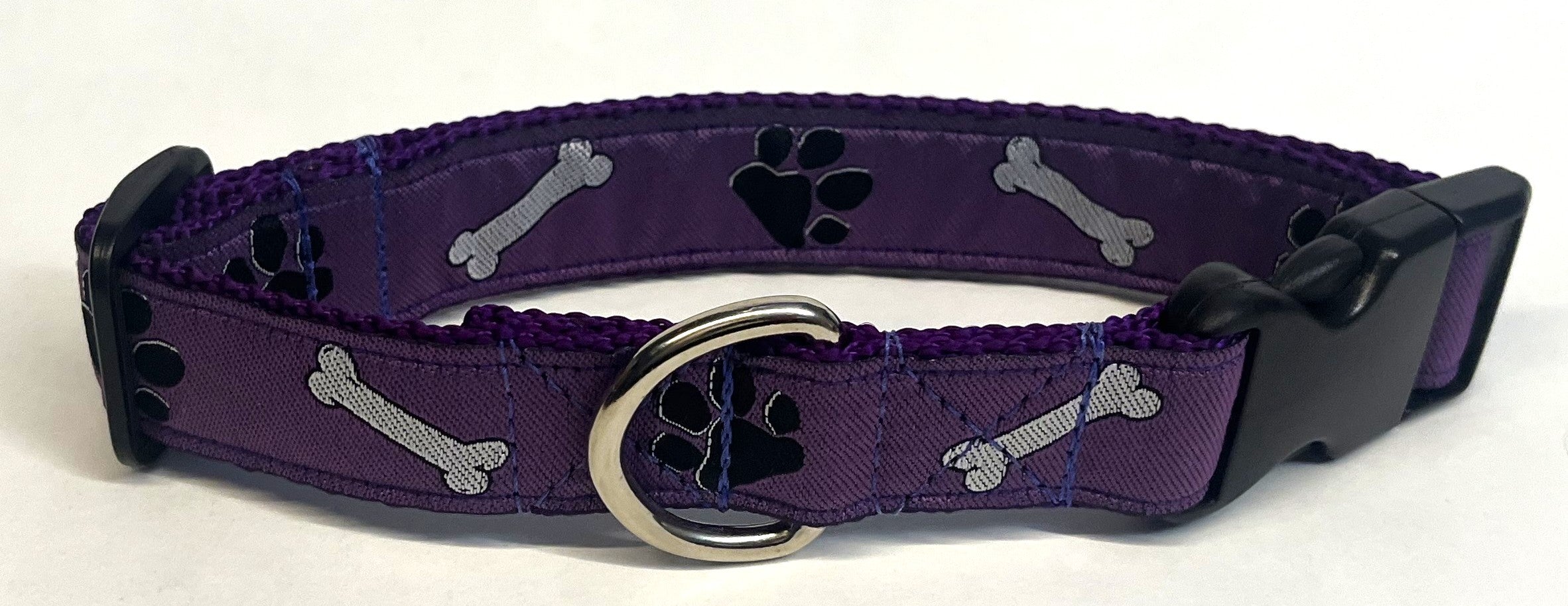 Purple with Bones and Paws Dog Collar 1in
