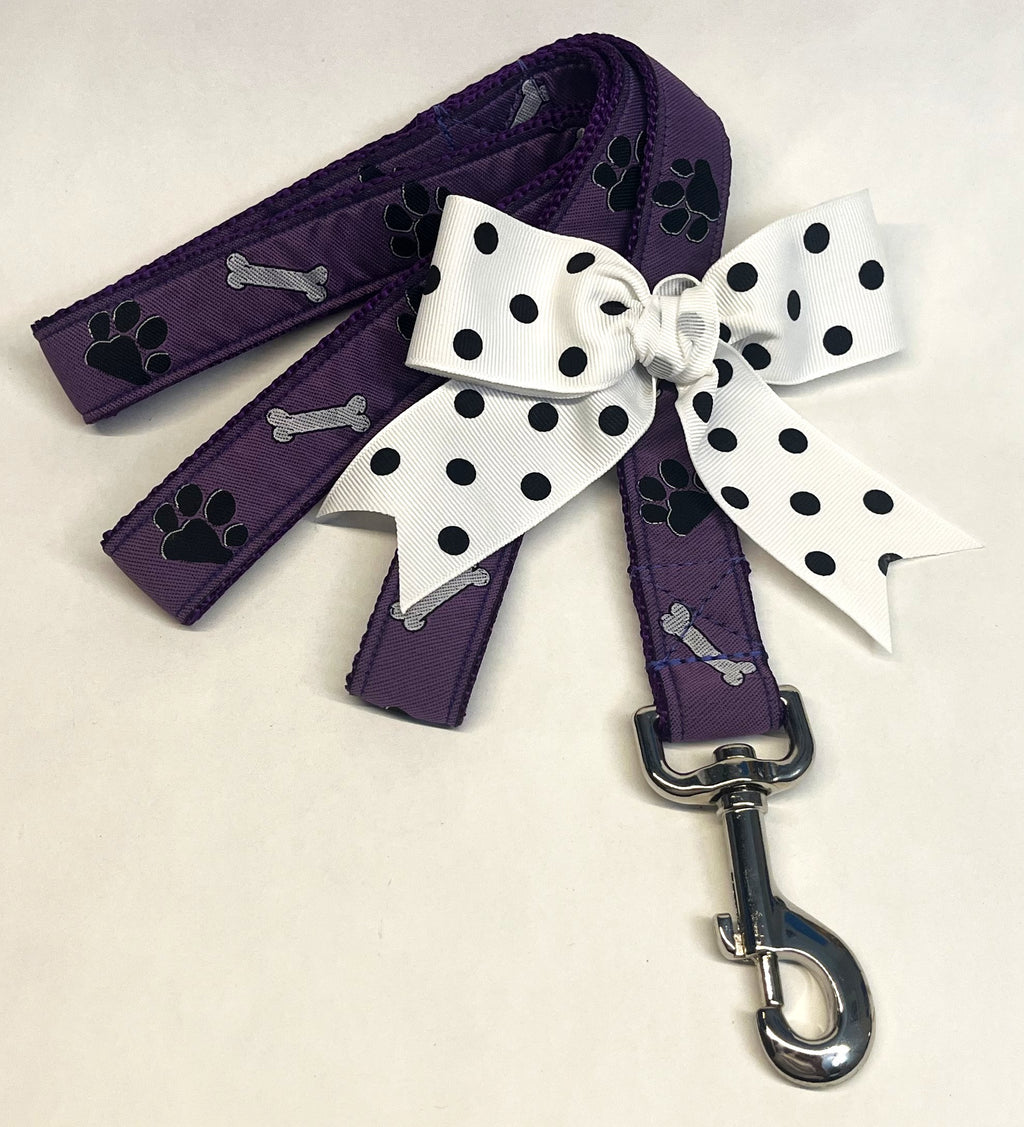 Purple with Bones and Paws Dog Leash 1in