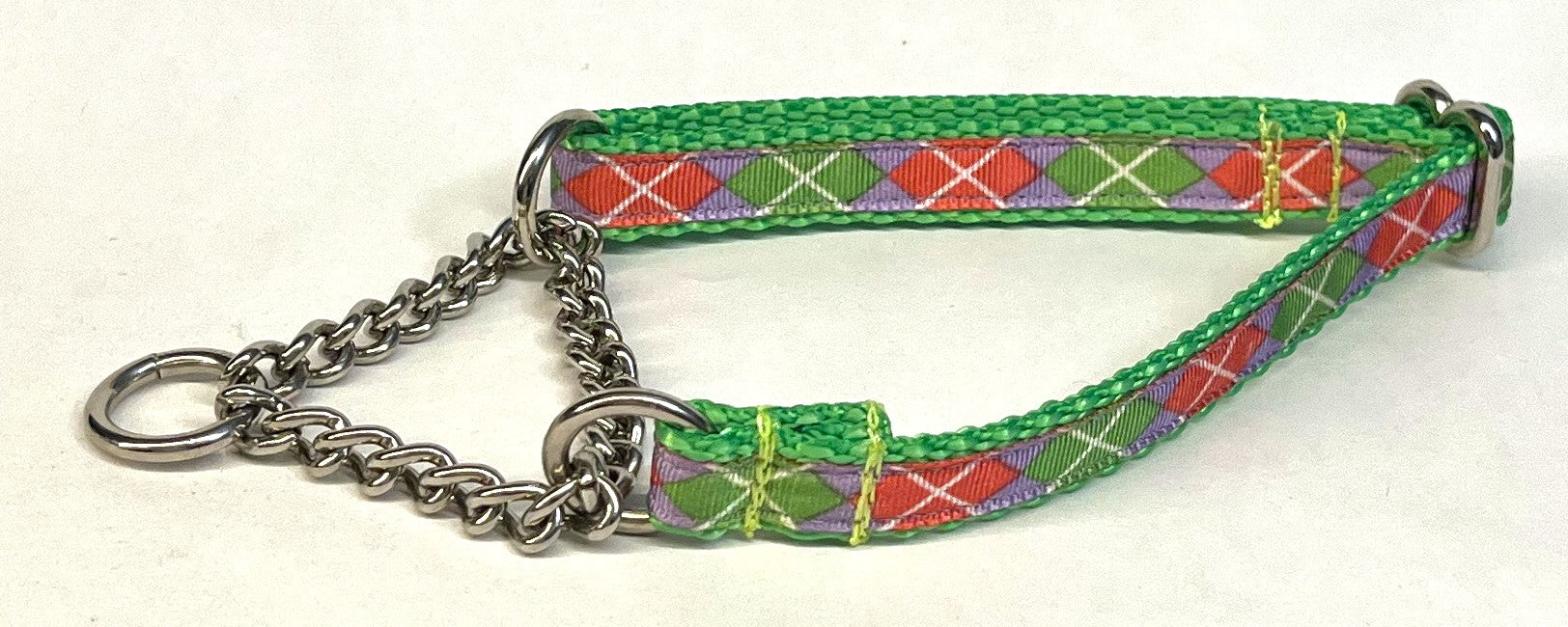 Purple, Green & Pink Argyle Chain Martingale Collar 1/2