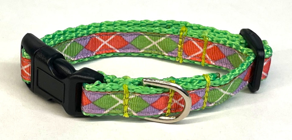 Purple, Green & Pink Argyle Dog Collar 1/2