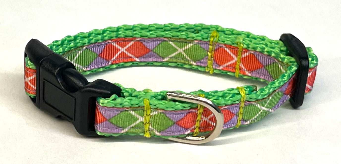 Purple, Green & Pink Argyle Dog Collar 1/2