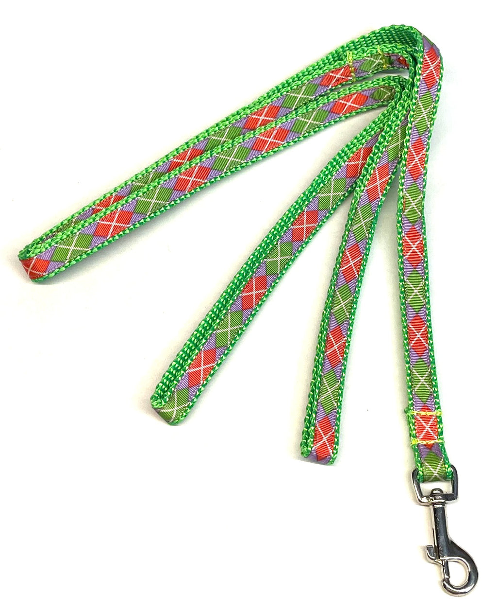 Purple, Green & Pink Argyle Dog Leash 1/2