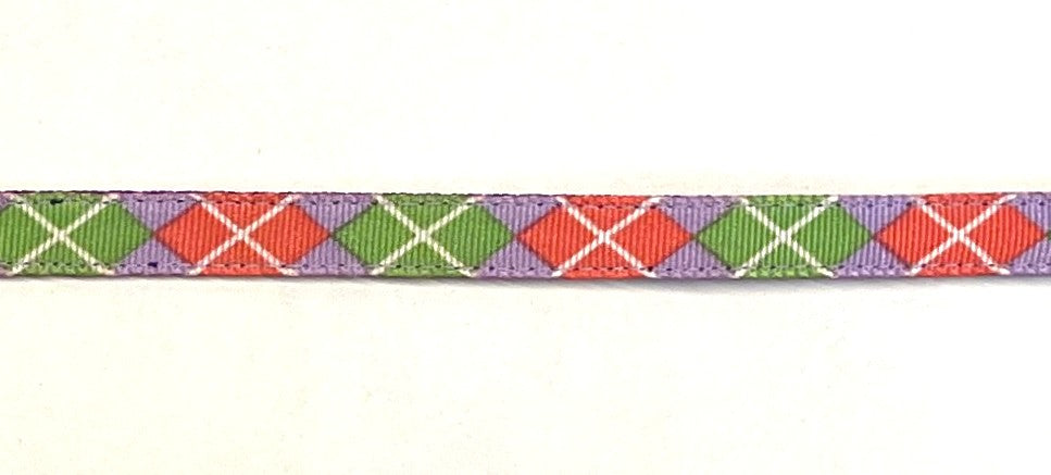Purple with Green and Pink Argyle Design Cat Collar