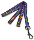 Purple with Green Zigzag and Blue, Green, Orange & Pink Dots Dog Leash 3/4