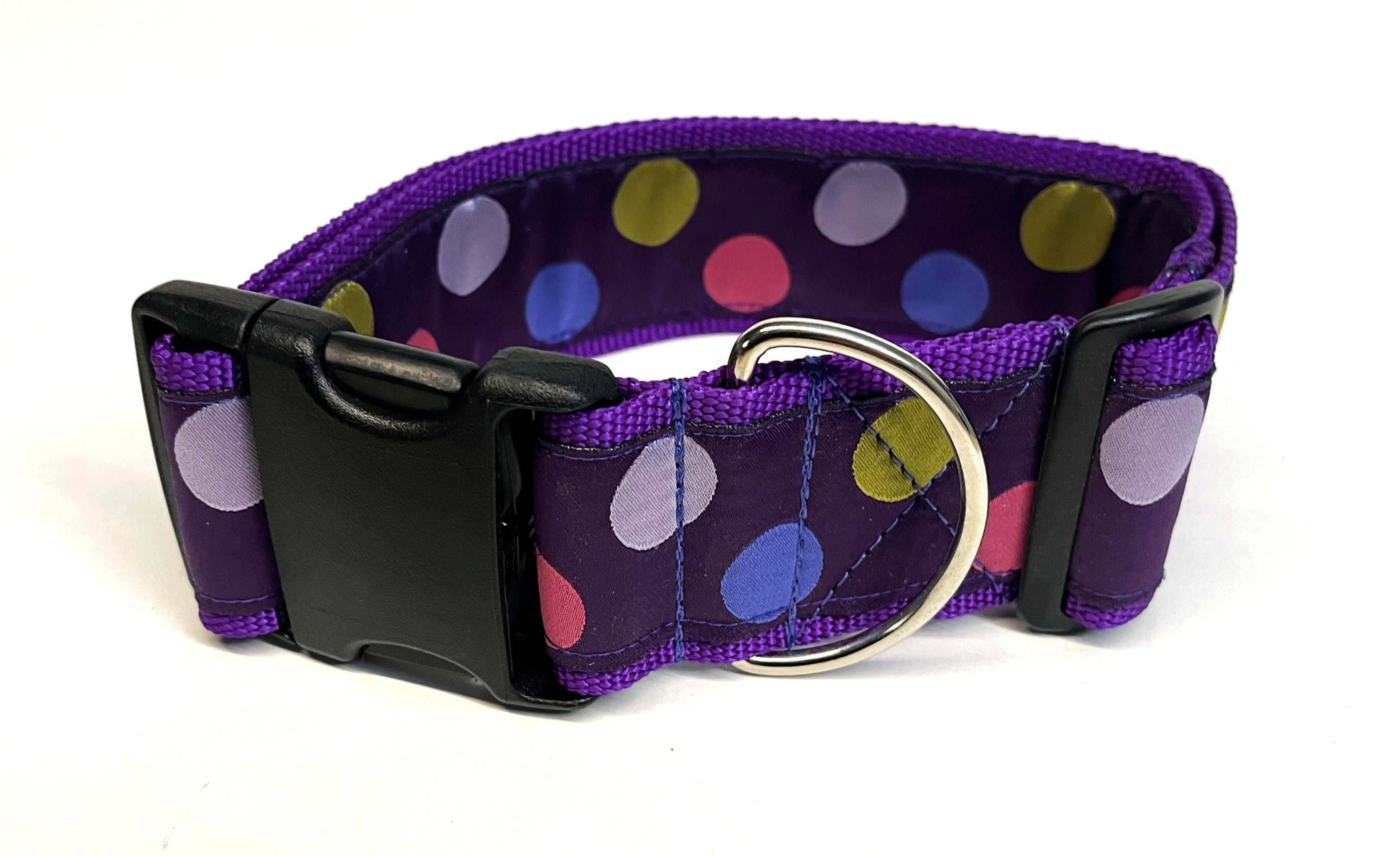 Purple with Lavender, Blue, Green, and Pink Dots Dog Collar 2in