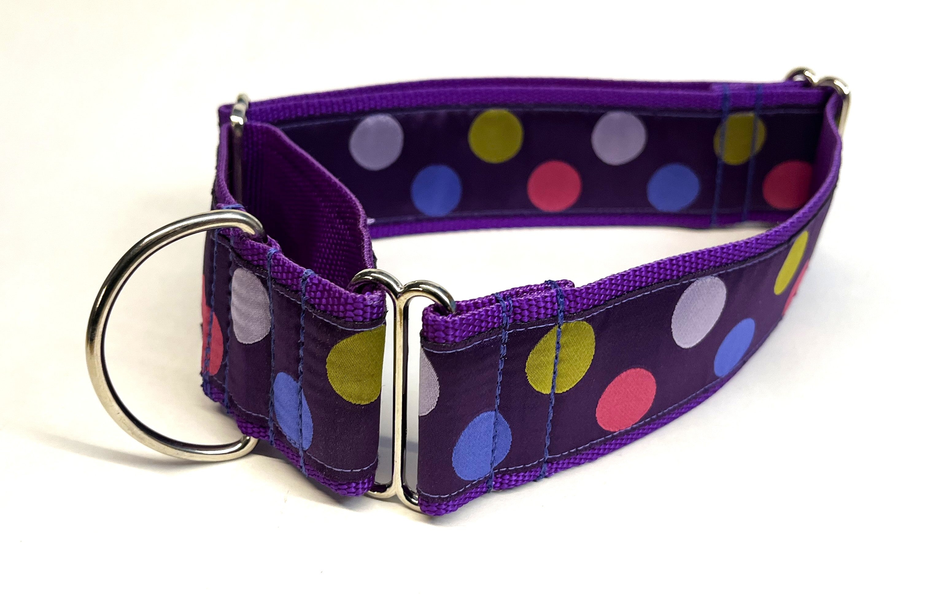 Purple with Lavender, Blue, Green, and Pink Dots Martingale Collar 2in