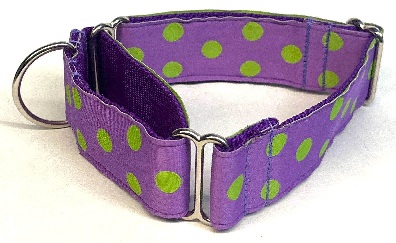 Purple with Lime Green Dots Martingale Collar 1 1/2 in