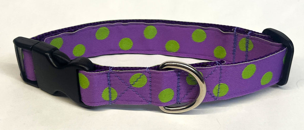 Purple with Lime Green Dots Dog Collar 1in