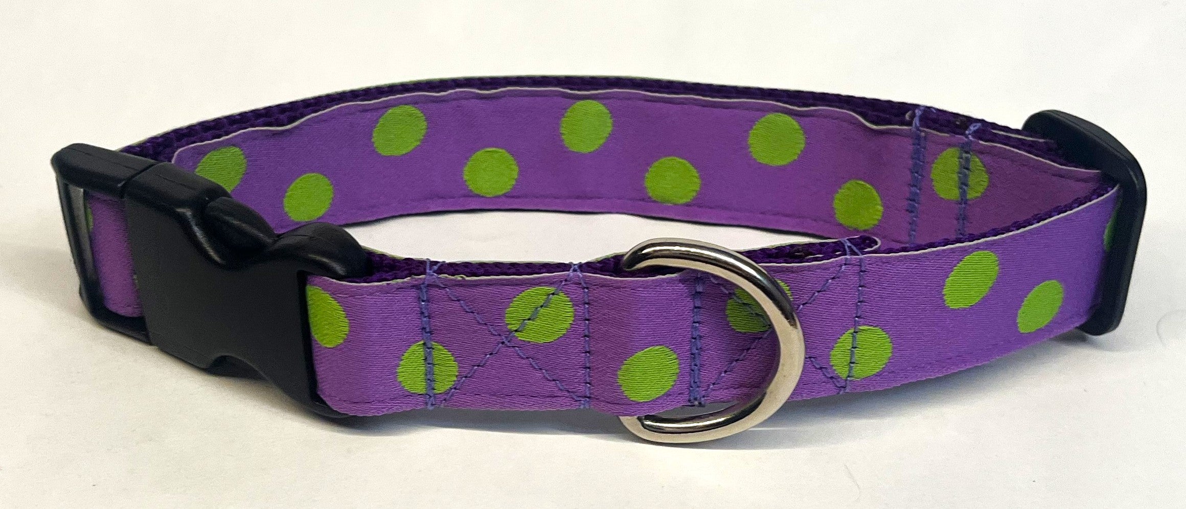 Purple with Lime Green Dots Dog Collar 1in