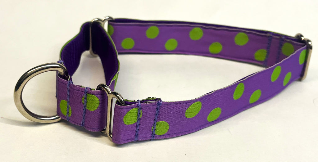 Purple with Lime Green Dots Martingale Collar 1in