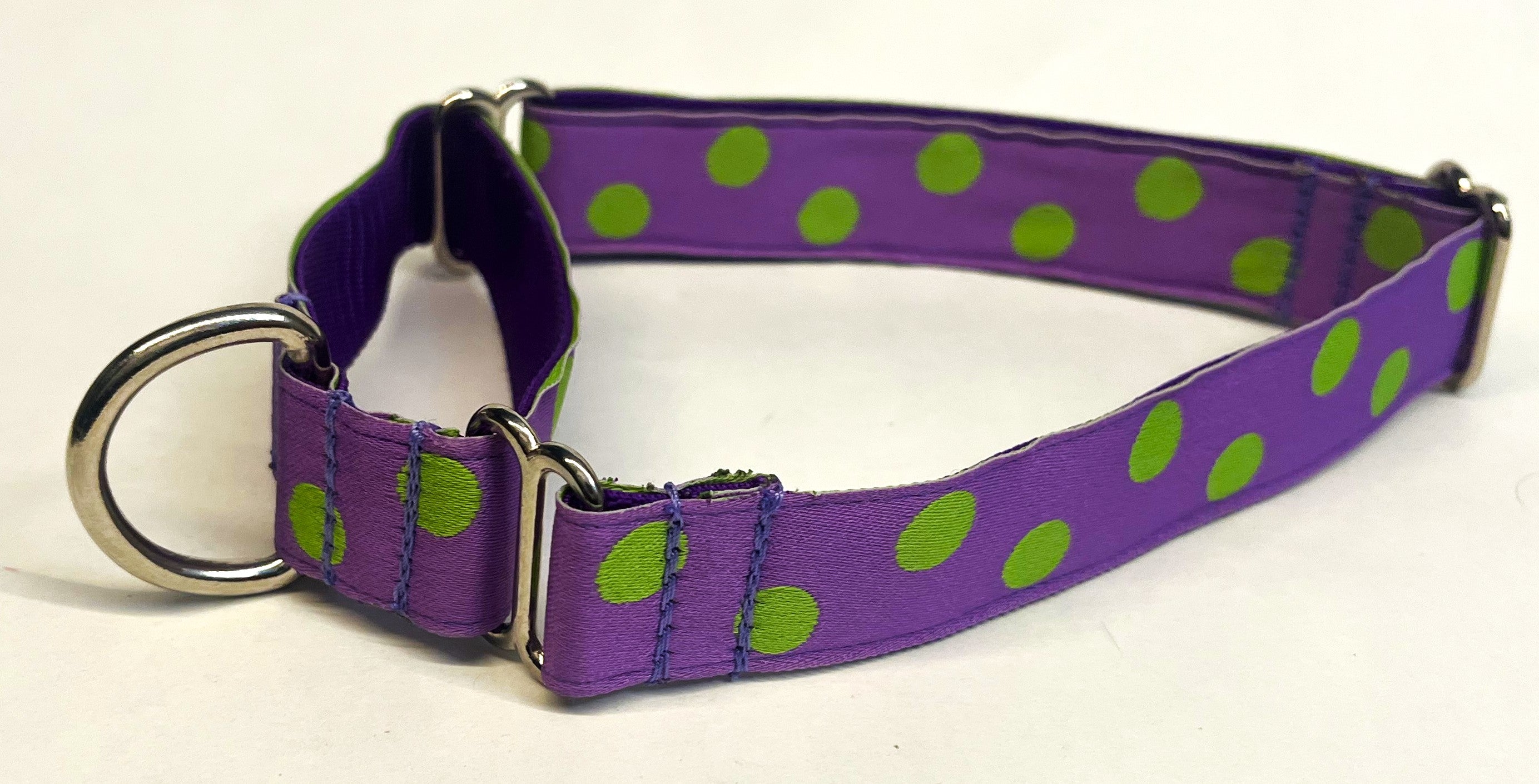 Purple with Lime Green Dots Martingale Collar 1in