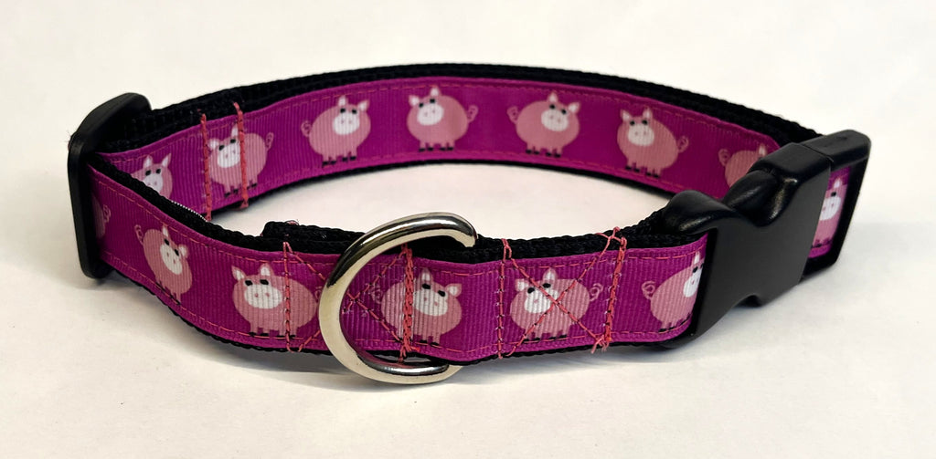 Purple with Pigs Dog Collar 1in
