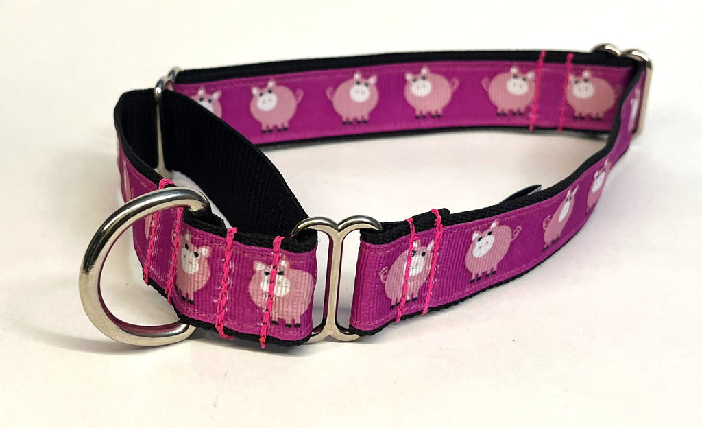 Purple with Pigs Martingale Collar 1in